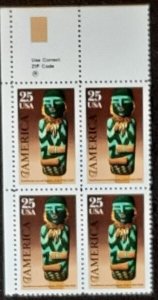 US Scott # 2426; 25c Carved fig. block of 4 from 1989; MNH, og; VF/XF centering