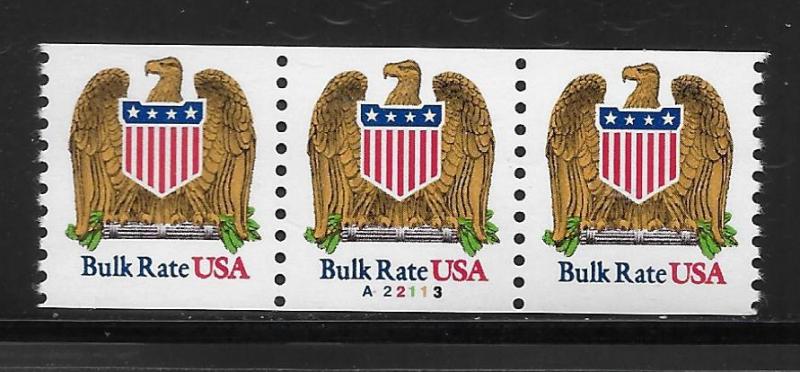 US 2602 Eagle & Shield PNC Strip of 3 Plate Number A22113 MNH