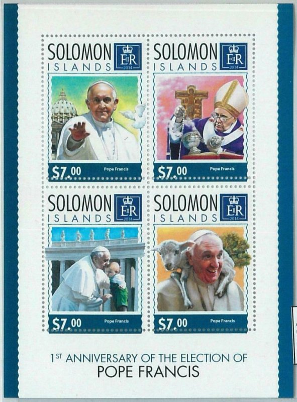 M1398 - SOLOMON ISLANDS - ERROR, 2014 MISSPERF SHEET: Pope Frances, Religion