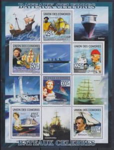 XG-AF220 COMOROS IND - Ships, 2009 Famous, Columbus, Qeii MNH Sheet