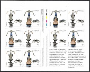 Canada #2648a P Motorcycles (2013). Booklet of 10. Two stamp designs. MNH