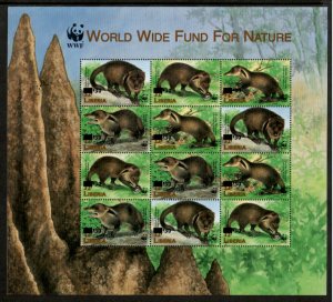 Liberia 1998 - WWF animals Mongoose - REVAL Sheet of 12 Stamps Scott #1321 - MNH