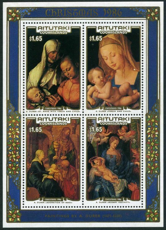 Aitutaki 400-403,404 ad sheet,MNH.Michel 593-596,Bl.66. Christmas 1986.Rembrandt