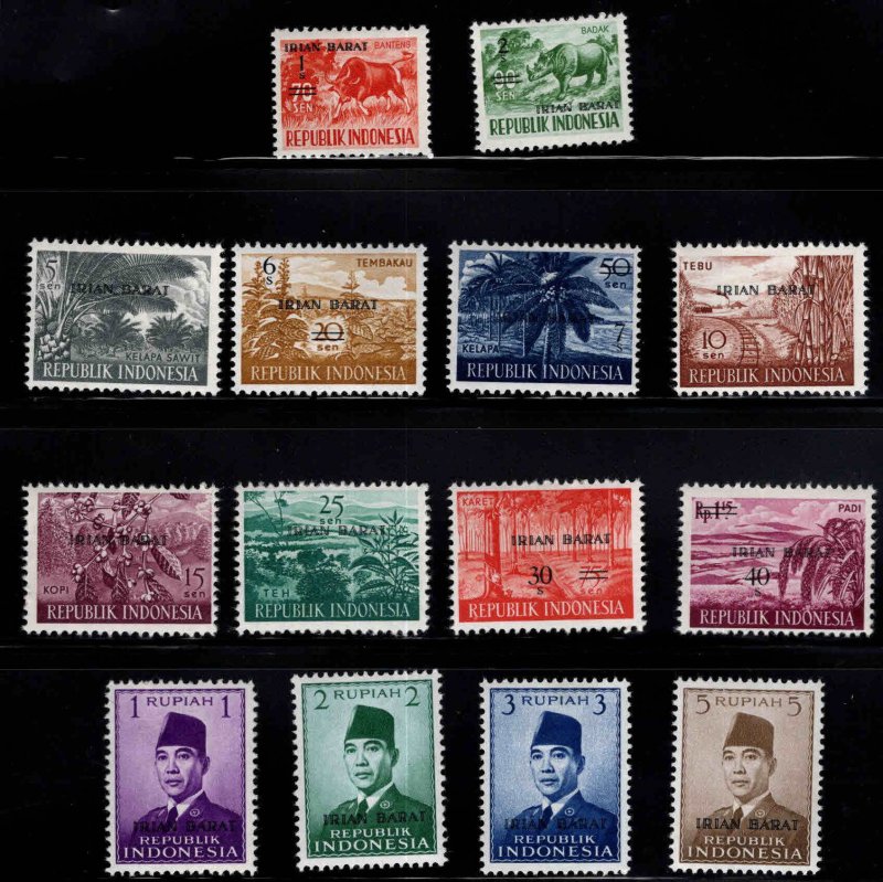 West Irian Scott 20-33 MH* overprint set