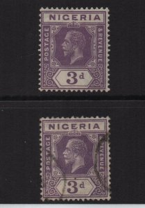 Nigeria 1924-25 SG22 & SG22a 3d - bright violet Die I & II, both used