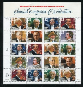 3158 - 3165 Classical Composers and Conductors Sheet of 20 32¢ stamps MNH 1997