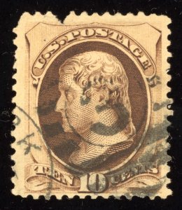 US Scott 188 Used 10c brown Thomas Jefferson, w/ Secret Mark Lot T965 bhmstamps