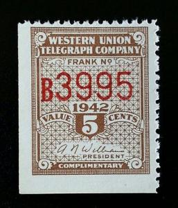 1942 5c Western Union Telegraph Company Complimentary Bro...