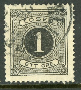 Sweden 1874 Postage Due 1 Ore Black Perf 14 Scott # 1 VFU N765 