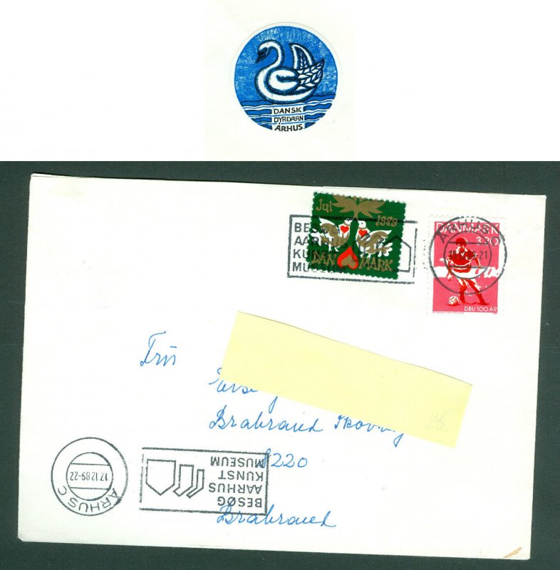 Denmark. Cover 1989 Poster Stamp Animal Protection+ Seal  + Sc# 866 Soccer.Adr: