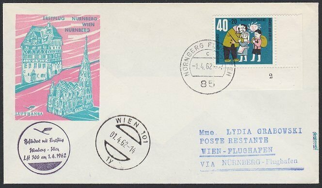 GERMANY 1962 Lufthansa first flight cover to Vienna Austria.................H288