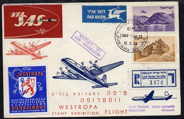 Israel 1955 SAS reg flight cover to Germany for 'Westropa...