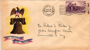 1943 Lawrence, KS - WW 2 Patriotic – Let Freedom Ring Forever – Unknown Cachet
