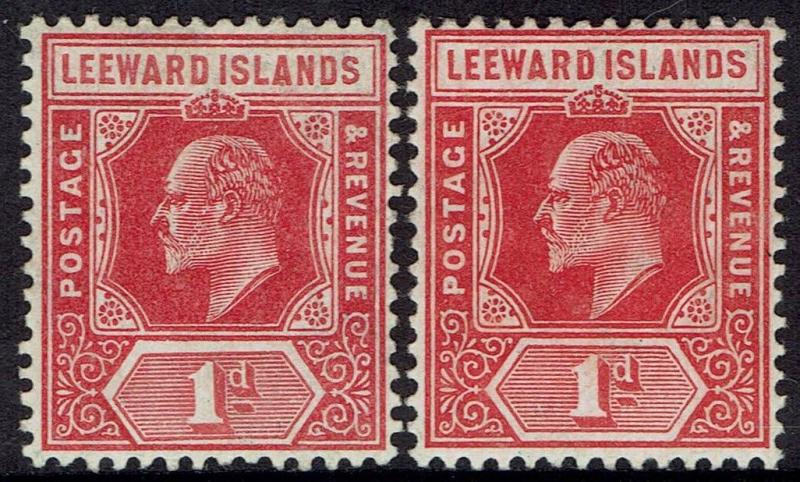 LEEWARD ISLANDS 1907 KEVII 1D BOTH SHADES  