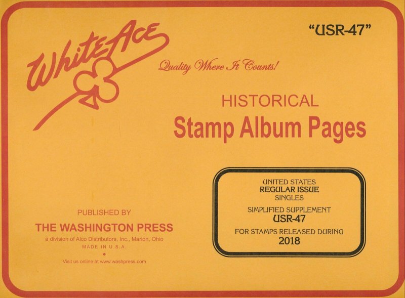 WHITE ACE 2018 US Regular Issue Singles Simplified Stamp Album Supplement USR-47