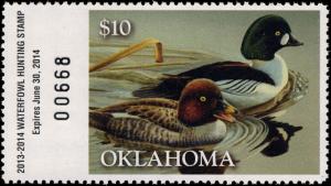 OKLAHOMA  #34  2013 STATE DUCK STAMP COMMON GOLDENEYE  By Hoyt Smith