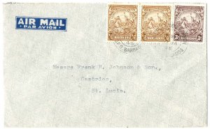 Barbados 1946 Airmail cover to St Lucia franked 2x ½d + 3d