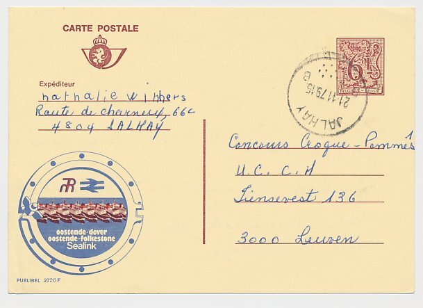 Publibel - Postal stationery Belgium 1979 Ferry boat - Oostende - Dover / Folkst