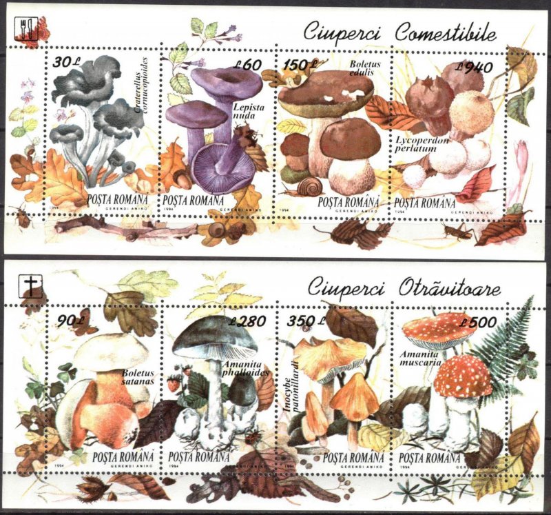 Romania 1994 Mushrooms 2 S/S MNH