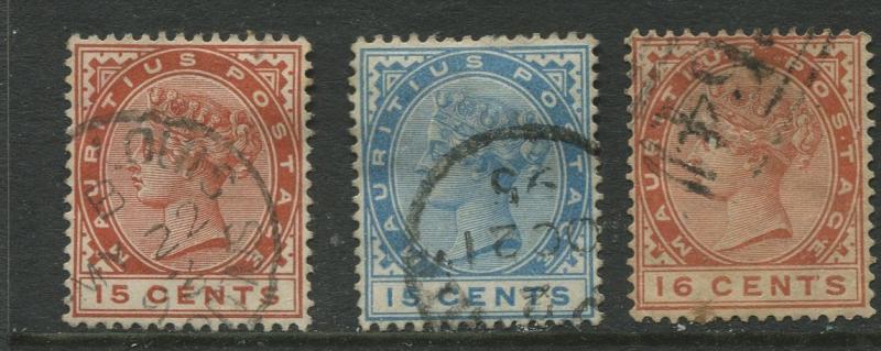 Mauritius - Scott 80-82 - QV Definitive Issue -1885- FU- Set of 3 Stamps