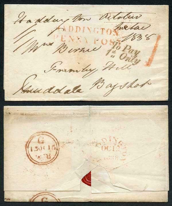 12th Oct 1838 Haddington Penny Post To Pay 1d Only amd Hand Struck 1