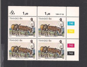 SOUTH AFRICA - TRANSKEI SC# 133  CONTROL BK/4  #740-43   FVF/MNH 1984