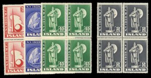 Iceland #213-216 Cat$440+, 1939 World's Fair, set of four in blocks of four, ...