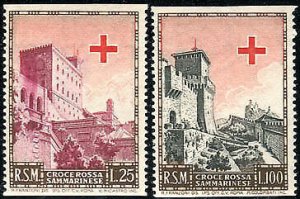 Red Cross Lire 25 and 100 varieties not horizontally notched