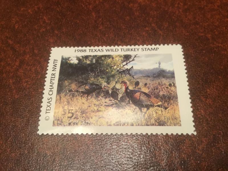 1988 Texas Wild Turkey Stamp National Wildl Turkey Federation  XF Mint