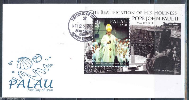 PALAU BEATIFICATION OF POPE JOHN PAUL II SOUVENIR SHEET  FIRST DAY COVER 
