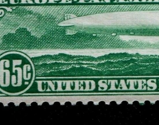 US #C13 ERROR/EFO Airmail Stamp  Graf Zeppelin MLH Broken U Variety