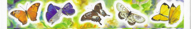 Samoa #996  Butterflies Strip of 5  (MNH) CV $7.75
