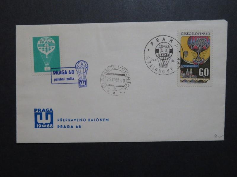 Czechoslovakia 1968 Balloon Cover w/ Green Poster Stamp - Z8816 