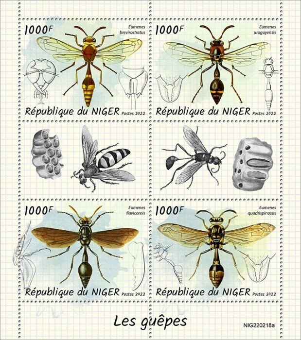 NIGER - 2022 - Wasps - Perf 4v Sheet - Mint Never Hinged