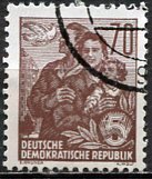 Germany DDR; 1958: Sc. # 338: Used CTO Single Stamp w/Engravers name  & Wmk. 313