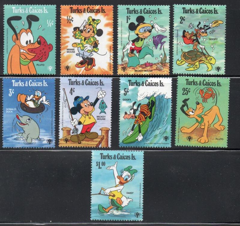 Turks & Caicos Sc 399-407 1979 Disney Characters stamp set mint NH