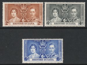 British Guiana Scott 227/229 - SG305/307, 1937 Coronation Set MH*