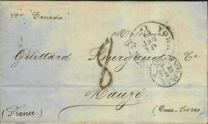 Transatlantic Ship Stampless Cover 1860 NY To Mauze France, Steamer Canada