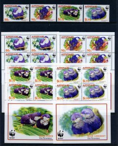 Aitutaki #533-6, 533a-6a (AI841) Comp 2002 WWF birds, MNH, VF