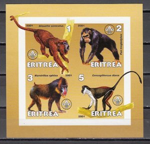 Eritrea, 2001 Cinderella issue. Monkeys on an IMPERF sheet of 4. ^