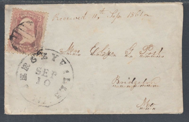 US Sc 64 pink used on 1861 small Lady's Envelope, PF Cert