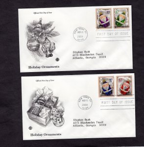 3883-3886 Holiday Ornaments, set/2 FDC PCS addressed