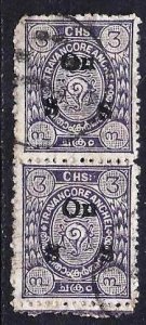 INDIA - TRAVANCORE ANCHEL - OVER PRINT ON S S USED PAIR - INDIA071DTA16