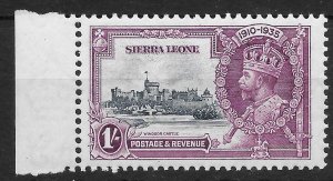 SIERRA LEONE SG184b 1935 1/= SILVER JUBILEE SHORT EXTRA FLAGSTAFF VAR MNH