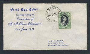 Fiji 1953 QEII Coronation on First Day Cover.