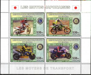 Congo 2006 Motorcycles of Japan Rotary Lions Club sheet MNH