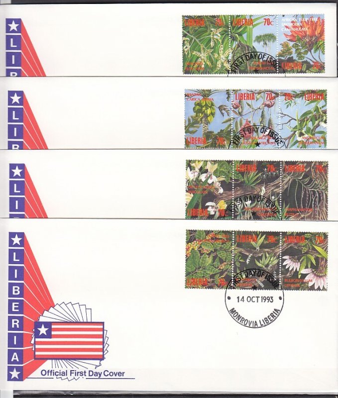 Liberia, Scott cat. 1159 a-l. Orchids & Flowers sheet.  4 First day covers.   ^