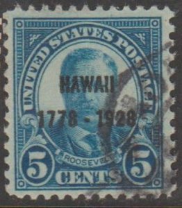 U.S. Scott #648 Roosevelt - Hawaii Overprint Stamp - Used Single