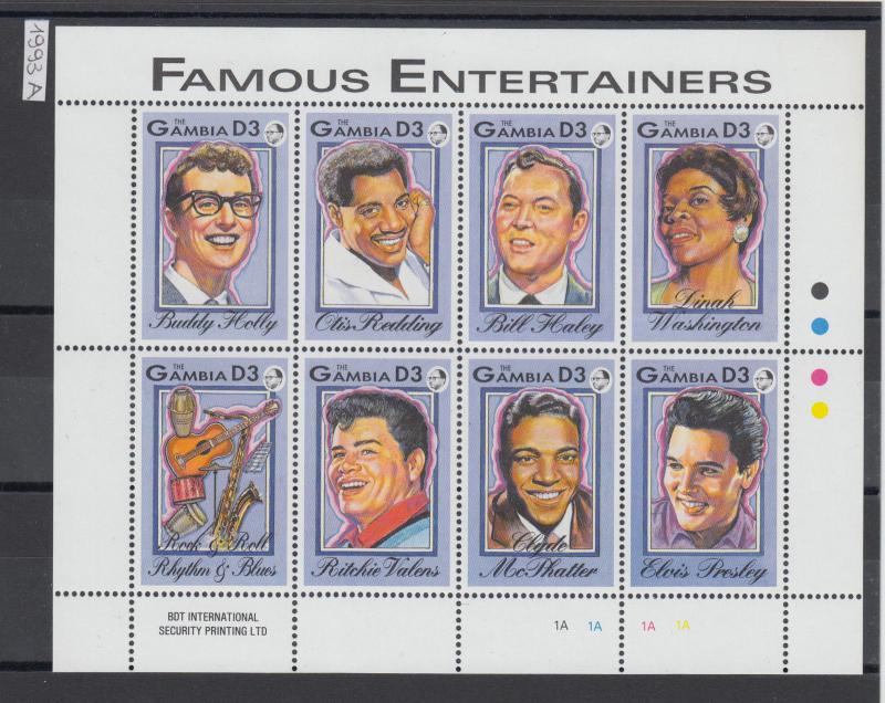 XG-AH920 GAMBIA IND - Music, 1993 Famous Entertainers, Otis Redding... MNH Sheet