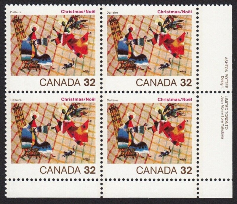 CHRISTMAS * Canada 1984 #1040 LR Block of 4 MNH * Painting JEAN DALLAIRE